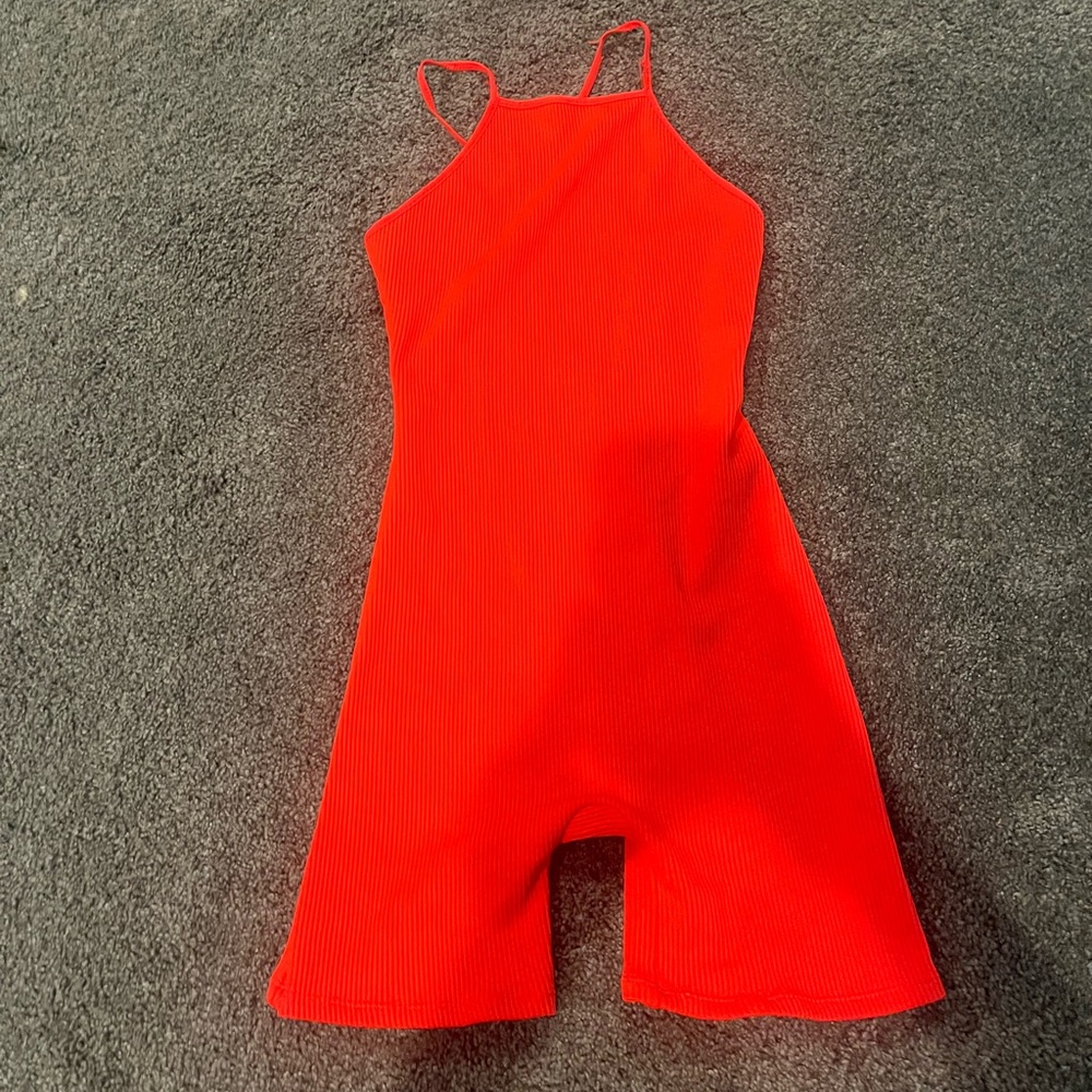 Red Ribbed Jumpsuit